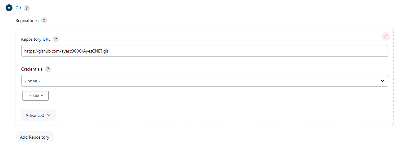 A screenshot of the Git repository settings in a Jenkins project