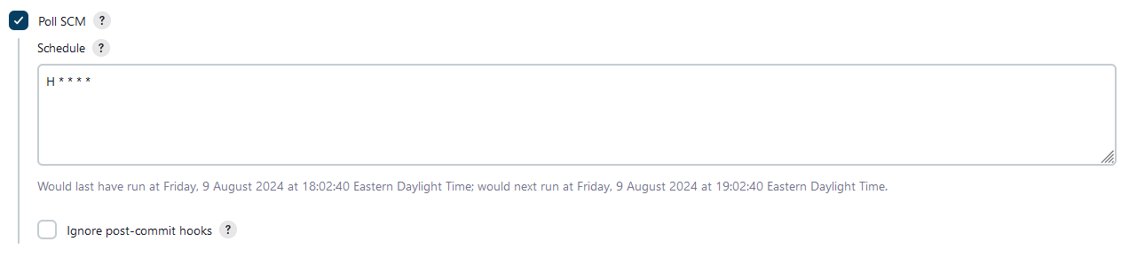 A screenshot of the SCM repository polling settings in a Jenkins project